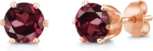 Gem Stone King Red Rhodolite Garnet Rose Gold Plated Stud Earrings For Women Men | 2.00 Cttw | Gemstone January Birthstone | Round 6MM