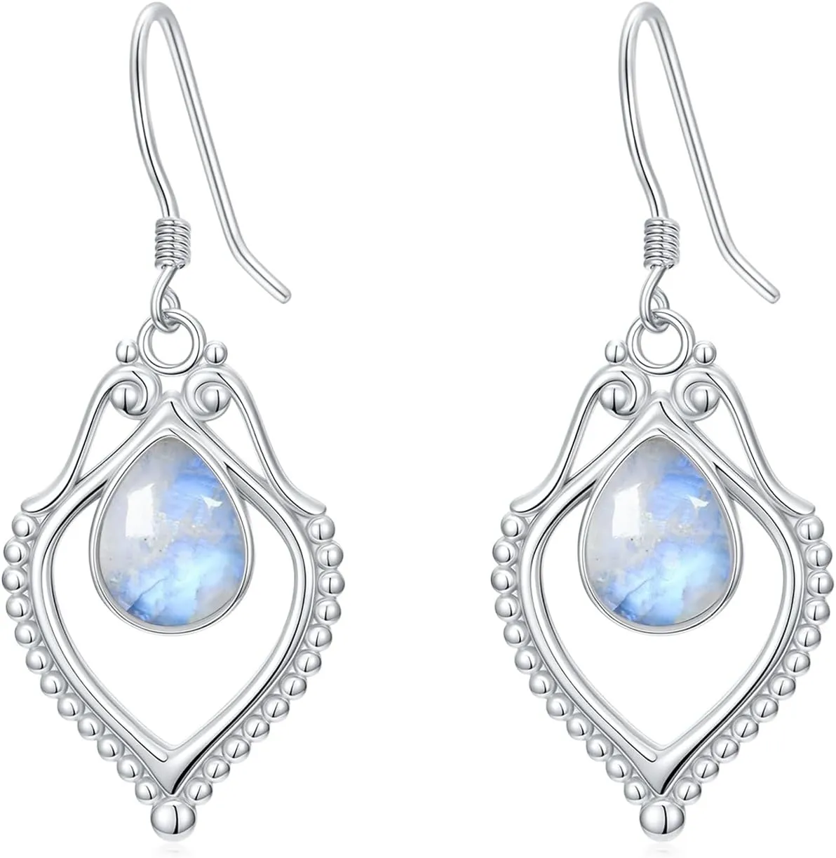 Genuine Moonstone Earrings for Women, Sterling Silver Teardrop Dangling Earrings Vintage Healing Gemstone Jewelry