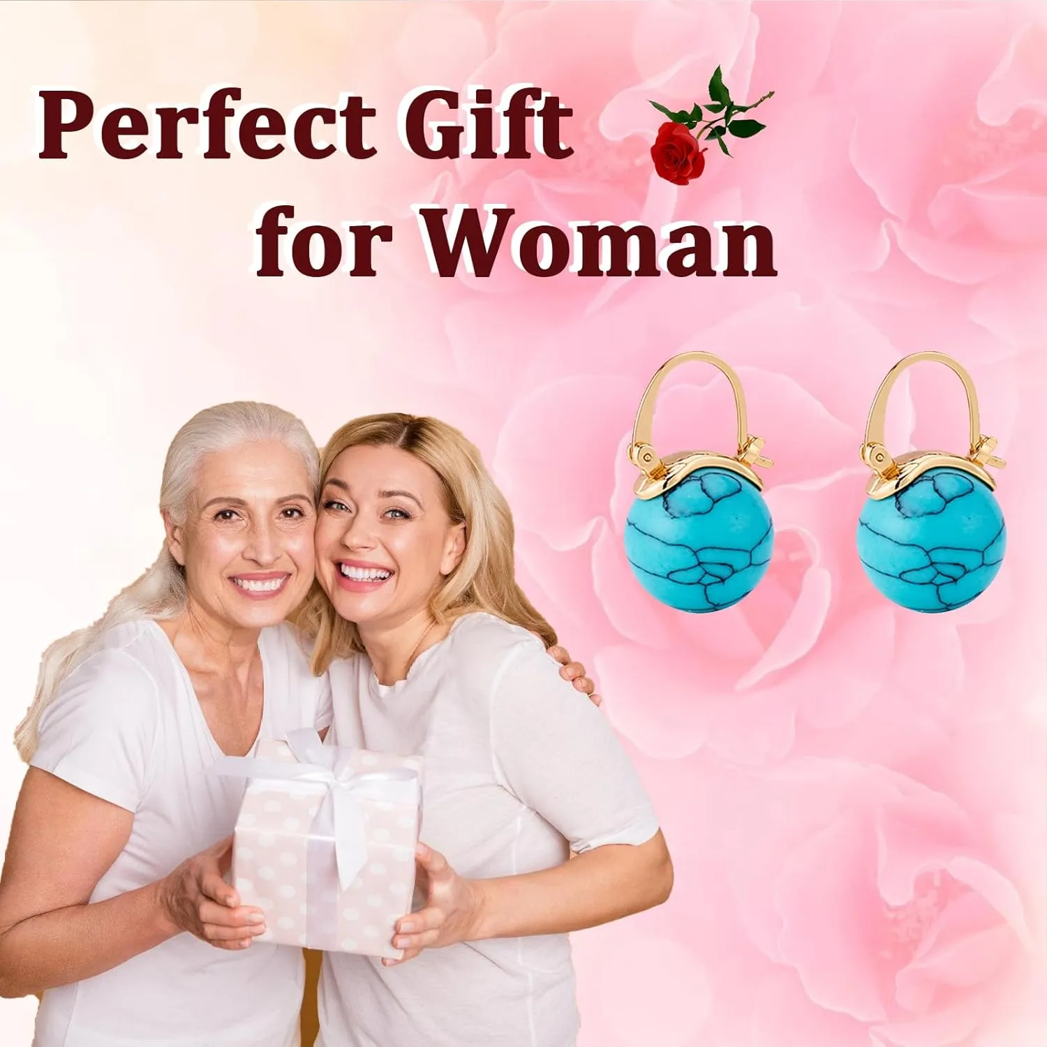 Gifts for Women - Natural Turquoise Huggie Hoop Earrings Hypoallergenic Waterproof Tarnish Free 14K Gold Plated Jewelry for Mom Nana Grandma