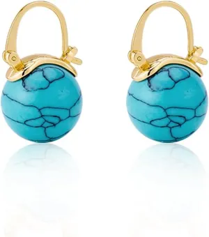 Gifts for Women - Natural Turquoise Huggie Hoop Earrings Hypoallergenic Waterproof Tarnish Free 14K Gold Plated Jewelry for Mom Nana Grandma