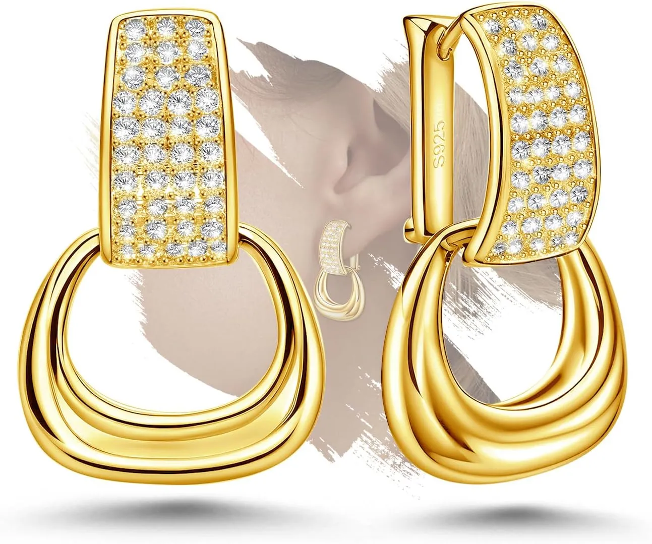 Gold Chunky Hoop Earrings for Women - Sterling Silver Hoop Dangle Earrings Trendy Hypoallergenic Cubic Zirconia Loop Dangling Earrings Heavy Thick Hoop Earrings Fashion Earrings Gift for Birthday