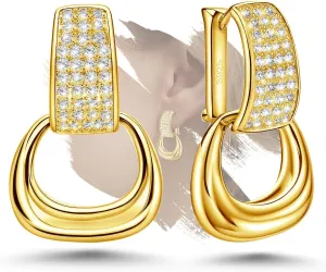 Gold Chunky Hoop Earrings for Women - Sterling Silver Hoop Dangle Earrings Trendy Hypoallergenic Cubic Zirconia Loop Dangling Earrings Heavy Thick Hoop Earrings Fashion Earrings Gift for Birthday