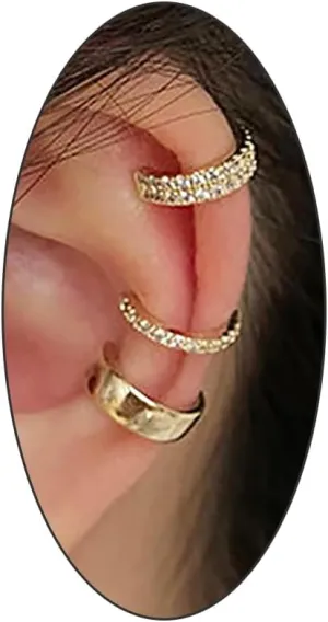 Gold Cuff Earrings Set for Women Non-Piercing Cartilage Cuff Earrings 14k Gold Silver Chunky Open Small Earrings for Teen Girls Jewelry Gifts