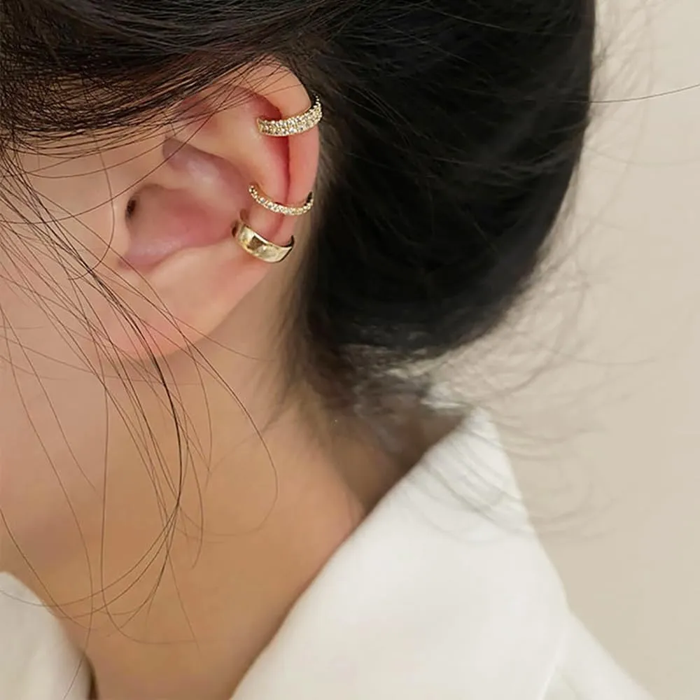 Gold Cuff Earrings Set for Women Non-Piercing Cartilage Cuff Earrings 14k Gold Silver Chunky Open Small Earrings for Teen Girls Jewelry Gifts