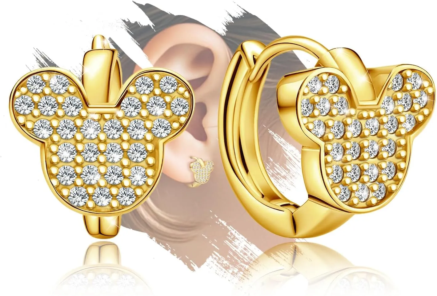 Gold Cute Hoop Earrings for Girls Teens Women - Sterling Silver Hypoallergenic Cubic Zirconia Mouse Earrings Dainty Lovely Loop Earrings Fashion Jewelry Adorable Gifts for Christmas Birthday Daughter