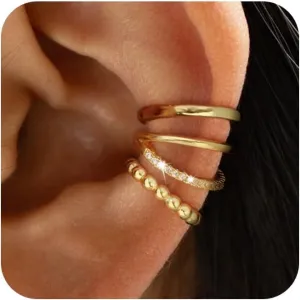 Gold Ear Cuffs for Women Non Piercing, 14K Gold Plated/925 Sterling Silver Ear Cuff Earrings for Women Cartilage Clip On Earrings Trendy Thin Cubic Zirconia Huggie Ear Cuffs for Women Jewelry Gift
