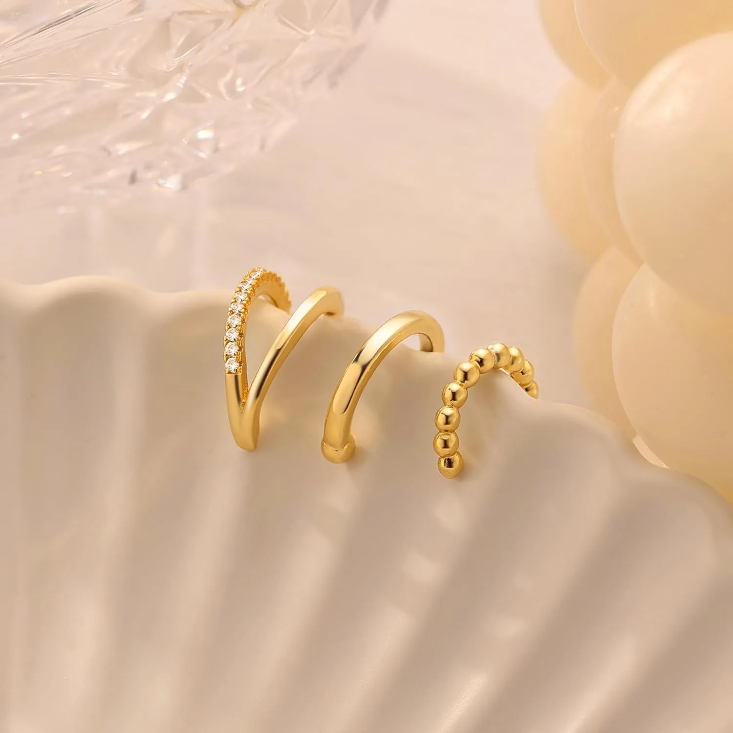 Gold Ear Cuffs for Women Non Piercing, 14K Gold Plated/925 Sterling Silver Ear Cuff Earrings for Women Cartilage Clip On Earrings Trendy Thin Cubic Zirconia Huggie Ear Cuffs for Women Jewelry Gift