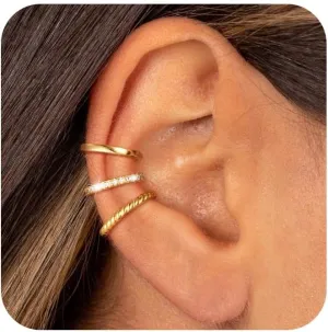 Gold Ear Cuffs Non Piercing: 14K Gold Plated/Silver Cuff Earrings for Women Trendy Chain Cubic Zirconia Cartilage Clip on Earrings Fake Earring Cuffs Set Hypoallergenic Jewelry for Women