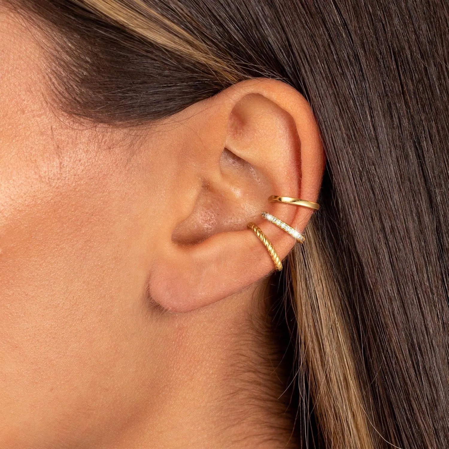 Gold Ear Cuffs Non Piercing: 14K Gold Plated/Silver Cuff Earrings for Women Trendy Chain Cubic Zirconia Cartilage Clip on Earrings Fake Earring Cuffs Set Hypoallergenic Jewelry for Women