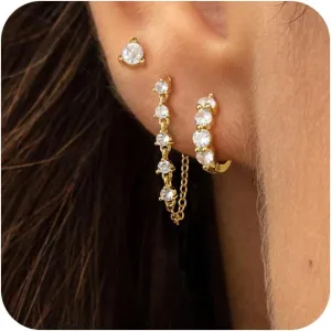 Gold Earrings for Women Trendy 14k Gold Plated Hypoallergenic Cartilage Dangle Dainty Gold Hoop Earrings Sets for Women Stud Earring Sets for Multiple Piercing Jewelry Gifts for Her
