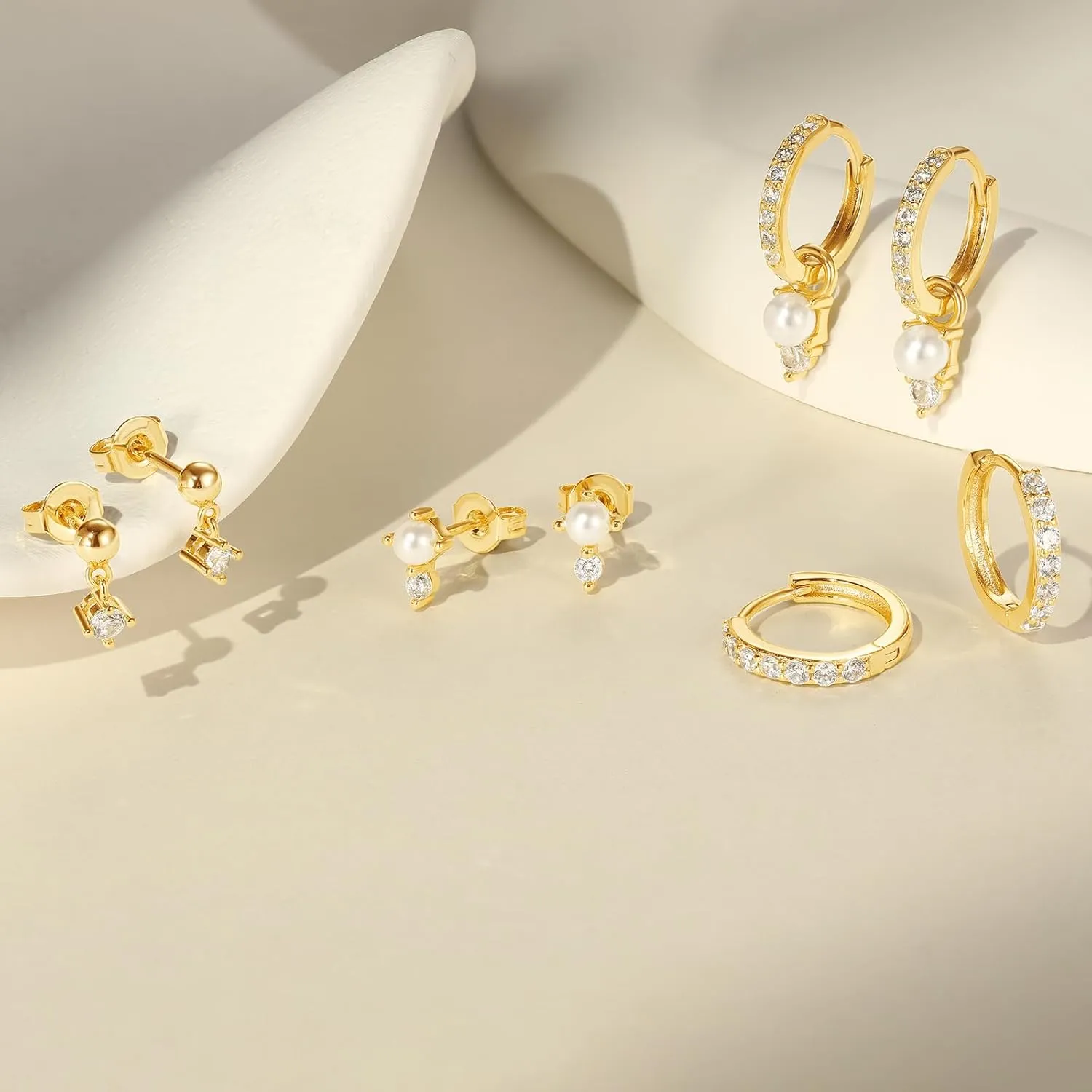 Gold Earrings Set for Women, 14K Gold Plated Hoop Stud Earring Stacks, Hypoallergenic Cartilage Earrings Set for Multiple Piercing, Trendy Earring Jewelry for Women 2025