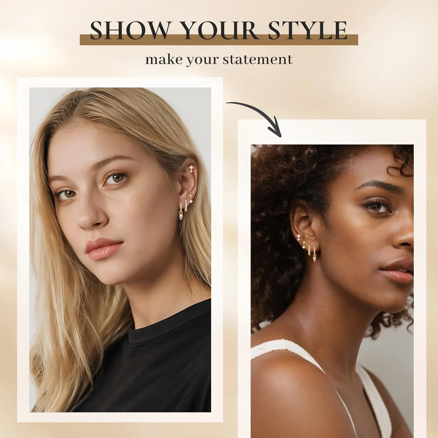 Gold Earrings Set for Women, 14K Gold Plated Hoop Stud Earring Stacks, Hypoallergenic Cartilage Earrings Set for Multiple Piercing, Trendy Earring Jewelry for Women 2025