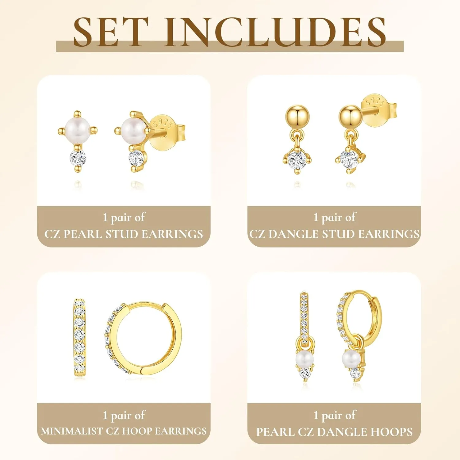 Gold Earrings Set for Women, 14K Gold Plated Hoop Stud Earring Stacks, Hypoallergenic Cartilage Earrings Set for Multiple Piercing, Trendy Earring Jewelry for Women 2025