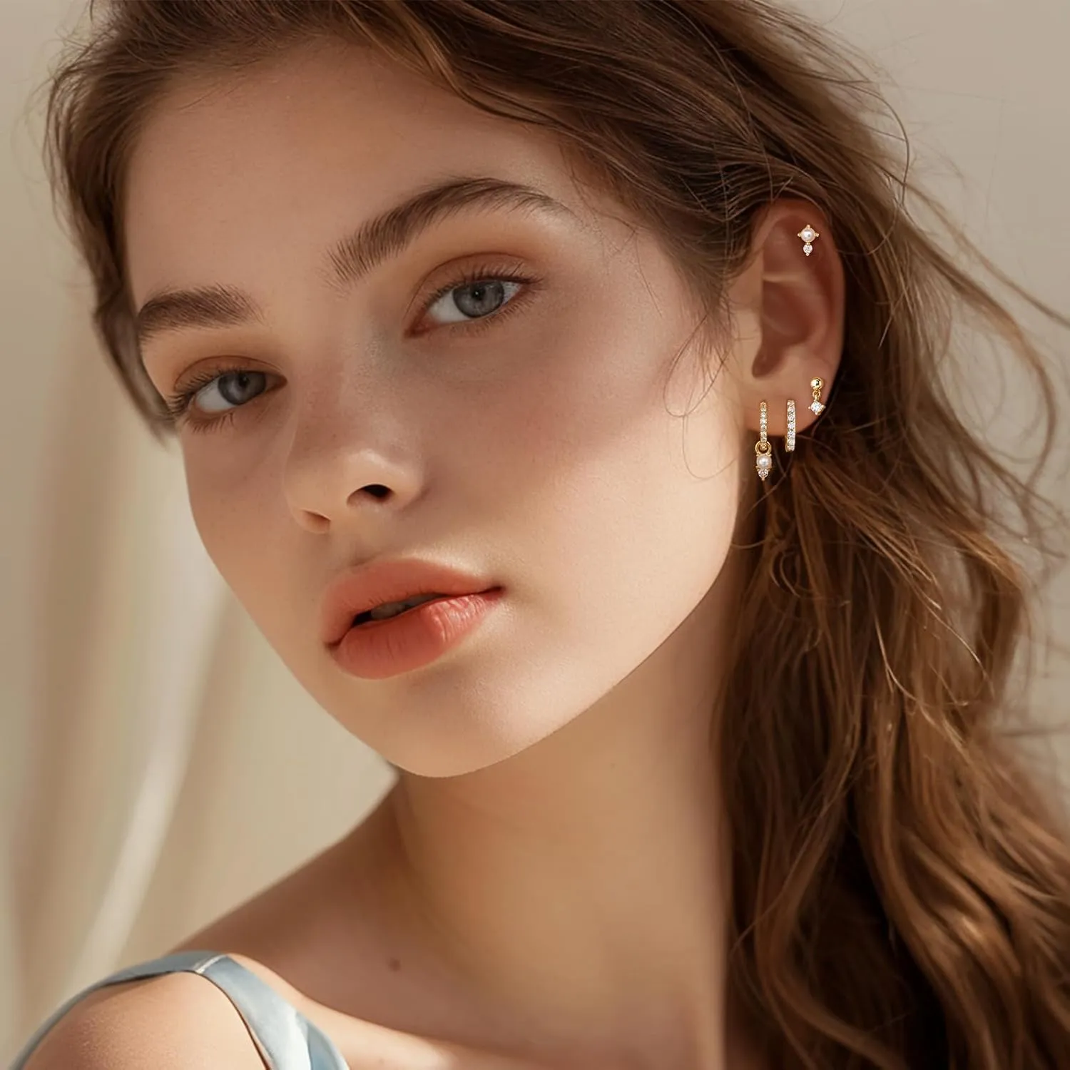 Gold Earrings Set for Women, 14K Gold Plated Hoop Stud Earring Stacks, Hypoallergenic Cartilage Earrings Set for Multiple Piercing, Trendy Earring Jewelry for Women 2025