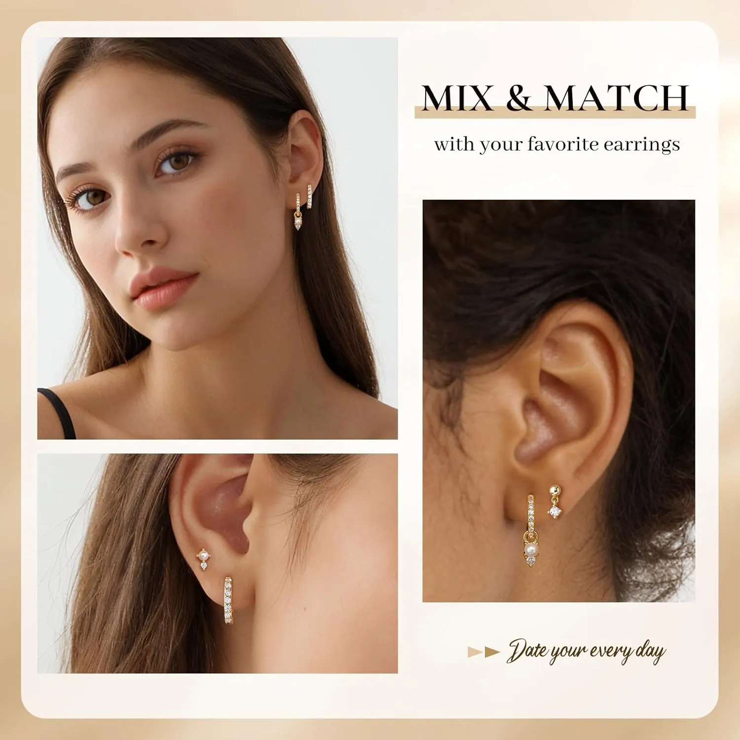 Gold Earrings Set for Women, 14K Gold Plated Hoop Stud Earring Stacks, Hypoallergenic Cartilage Earrings Set for Multiple Piercing, Trendy Earring Jewelry for Women 2025