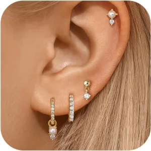 Gold Earrings Set for Women, 14K Gold Plated Hoop Stud Earring Stacks, Hypoallergenic Cartilage Earrings Set for Multiple Piercing, Trendy Earring Jewelry for Women 2025