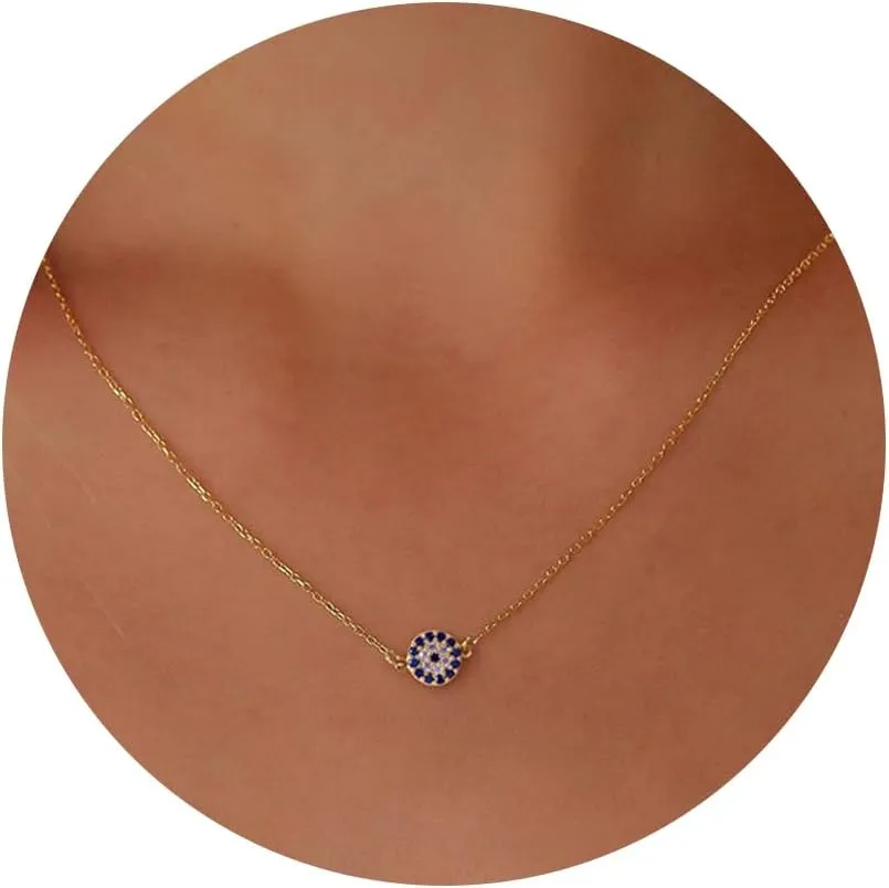 Gold Necklace for Women, Dainty 14k Gold Plated Necklace Hamsa Star of David Cross Evil Eye Italian Horn Shell Elephant Turtle Dragonfly Butterfly Necklace for Women