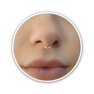Gold Opal Faux Septum Ring - 24G 14K Gold Filled Fake Septum Piercing - 2mm Fire White Blue Pink Opals Clip on Septum Hoop for Women