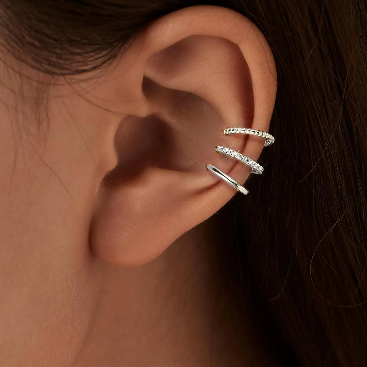 Gold Plated Ear Cuffs Non Piercing Dainty Earring Set for Women S925 Sterling Silver Clip on Cartilage Hoop Earring CZ Fake Earrings Birthday Jewelry for Mom Daughter Graduation Gifts
