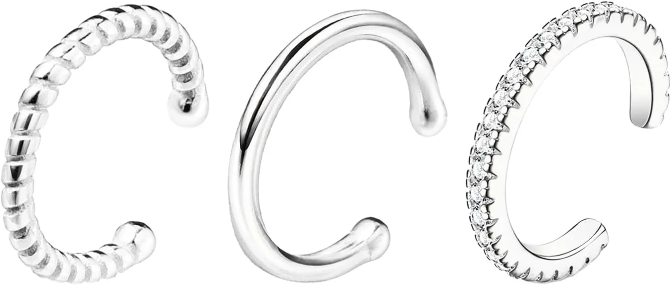 Gold Plated Ear Cuffs Non Piercing Dainty Earring Set for Women S925 Sterling Silver Clip on Cartilage Hoop Earring CZ Fake Earrings Birthday Jewelry for Mom Daughter Graduation Gifts
