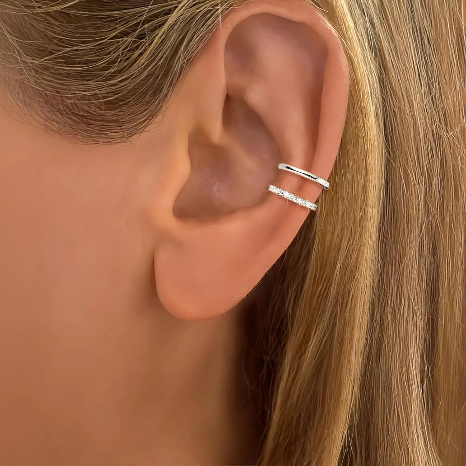 Gold Plated Ear Cuffs Non Piercing Dainty Earring Set for Women S925 Sterling Silver Clip on Cartilage Hoop Earring CZ Fake Earrings Birthday Jewelry for Mom Daughter Graduation Gifts
