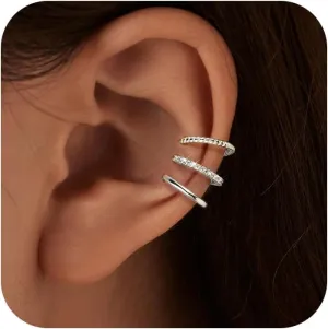 Gold Plated Ear Cuffs Non Piercing Dainty Earring Set for Women S925 Sterling Silver Clip on Cartilage Hoop Earring CZ Fake Earrings Birthday Jewelry for Mom Daughter Graduation Gifts
