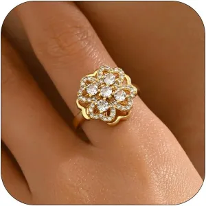 Gold Rings for Women Open Anti Anxiety Spinner Ring Adjustable Fidget Rings Evil Eye Flower Ring Jewelry