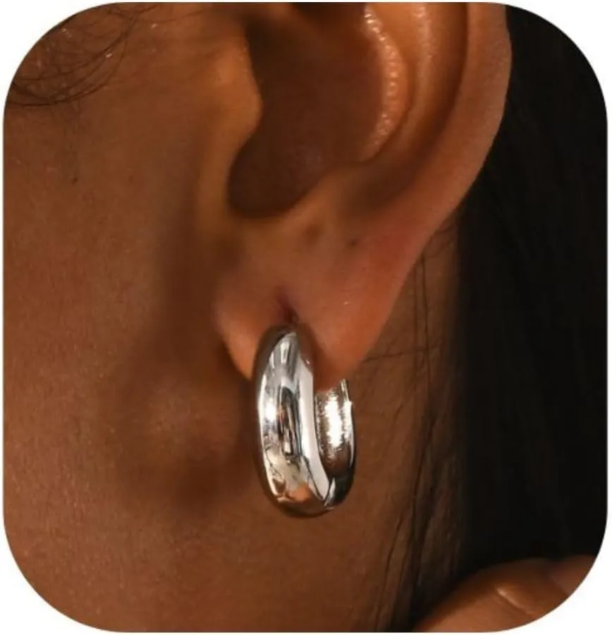 Gold Silver Hoop Earrings for Women Lightweight Chunky Hypoallergenic Earrings Huggie, Small Durable Hoops for Women