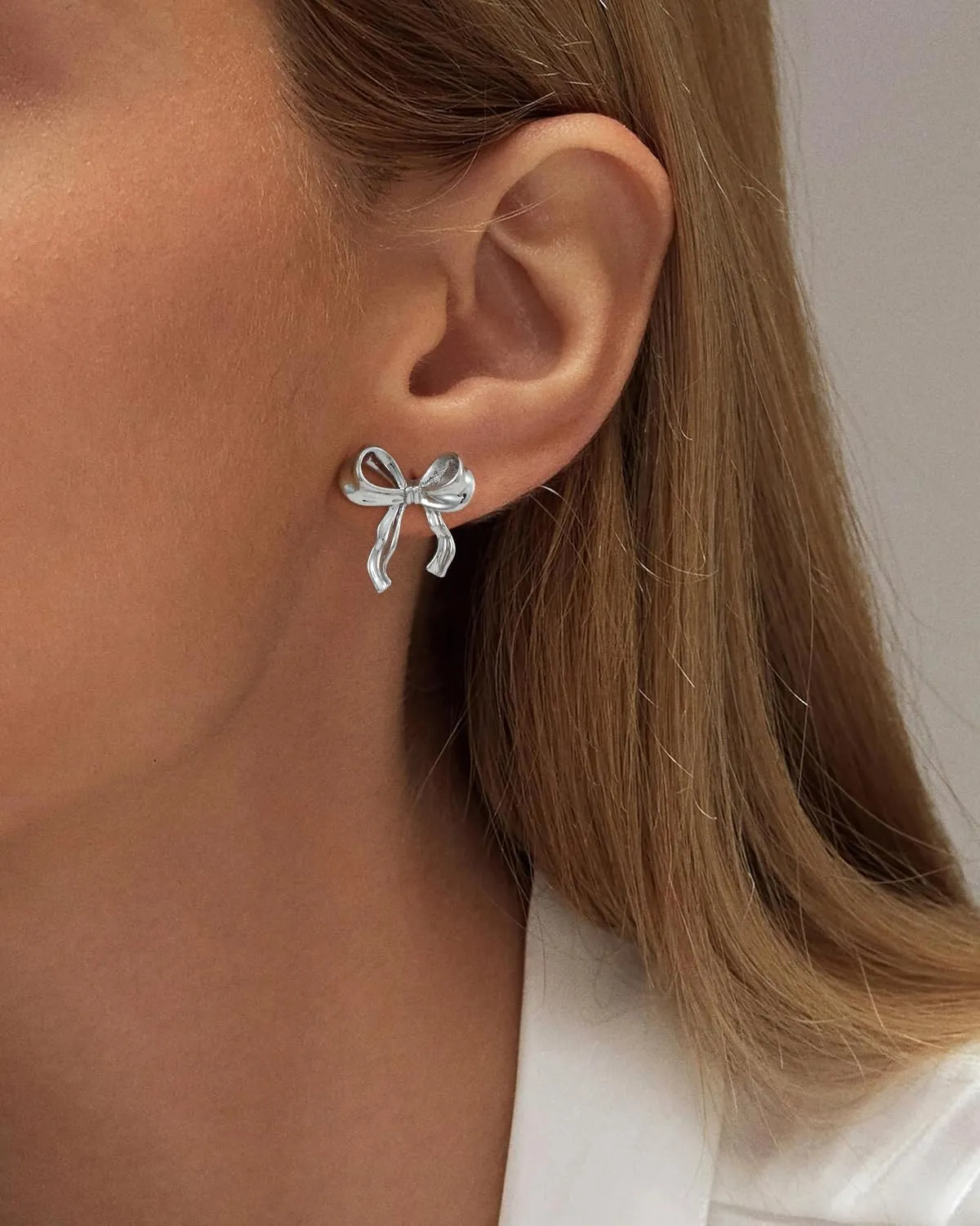 Gold/Silver Bow Earrings for Women, Post Ribbon Knot Earring Bow Stud Earrings Daily Jewelry