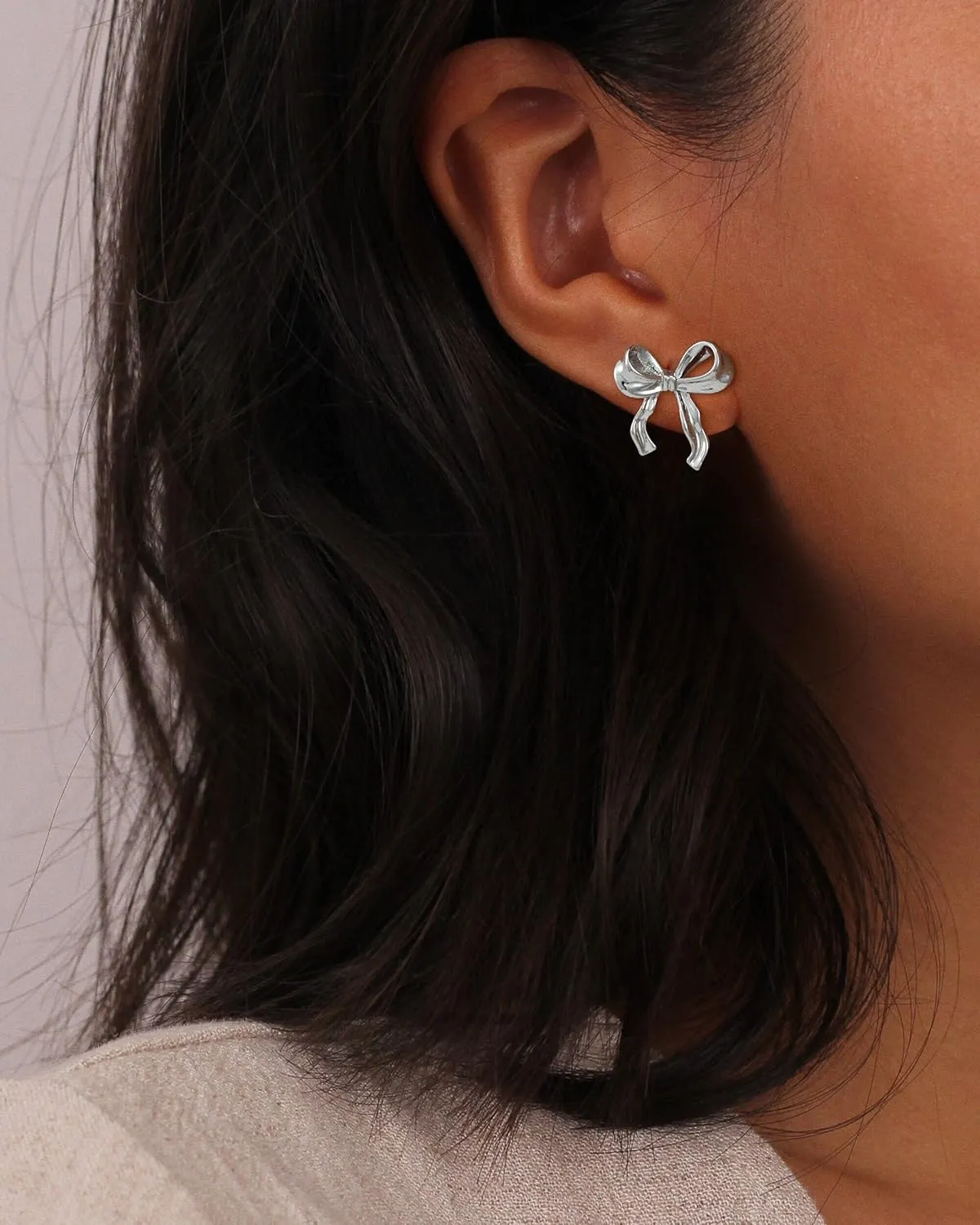 Gold/Silver Bow Earrings for Women, Post Ribbon Knot Earring Bow Stud Earrings Daily Jewelry
