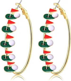 Golf Hoop Earrings for Women Golf Ball Tee Bag Cart Earring Statement Golf Themed Earrings Putting Green Earrings Sport Game Day Golf Accessories Outfits Jewelry Gifts