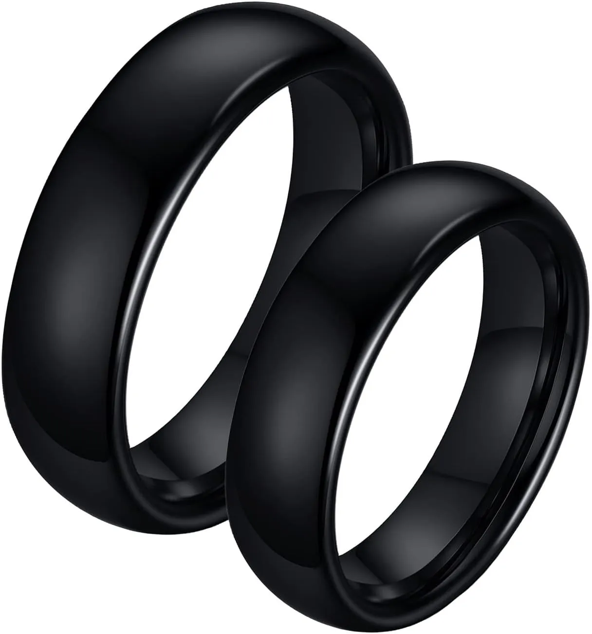 Gualiy Stainless Steel Rings Bands, Couples Anniversary Rings Polished Black Ring 6mm Women Size 8 Men Size 7
