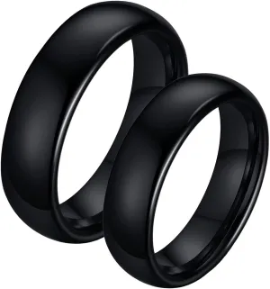 Gualiy Stainless Steel Rings Bands, Couples Anniversary Rings Polished Black Ring 6mm Women Size 8 Men Size 7