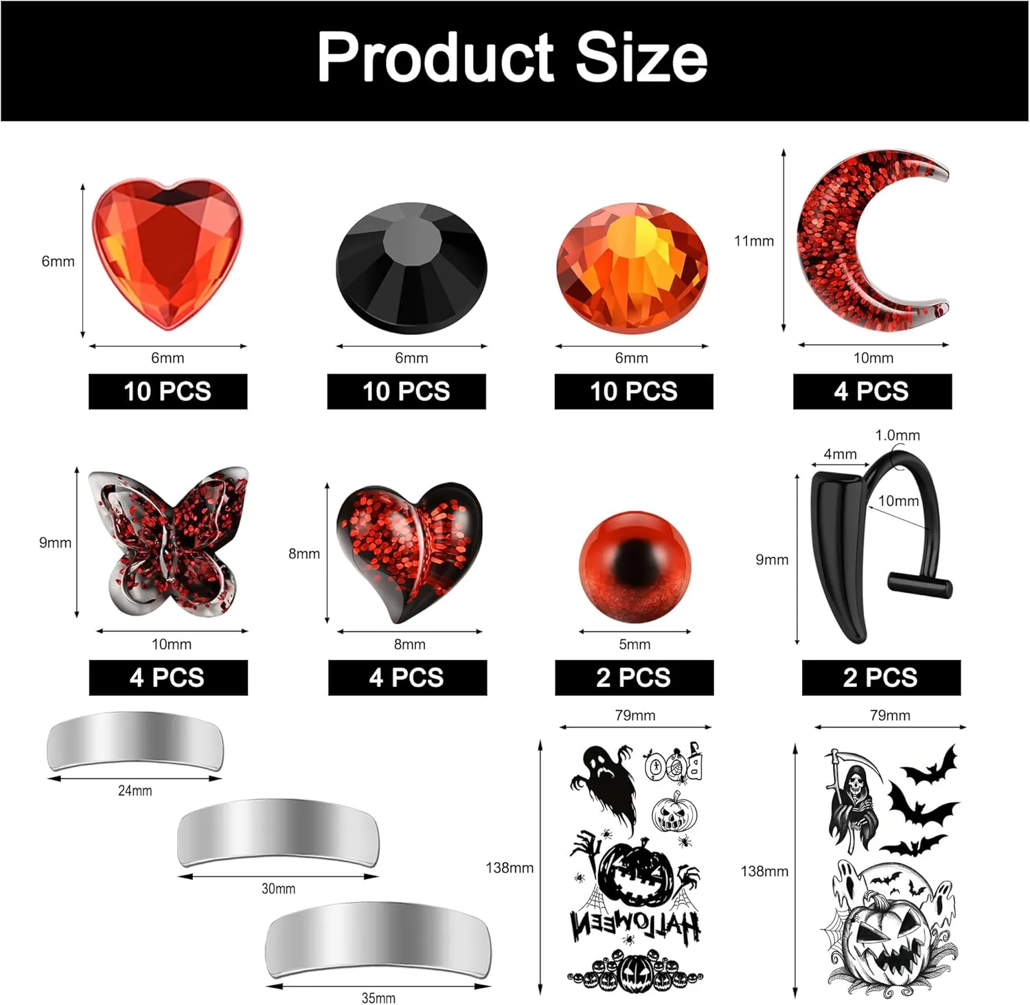 Halloween Fake Eyebrow Rings Nose Lip Labret Studs, Non-Piercing Body Jewelry Fake Skin Piercing Star Heart Fake Lip Labret Studs for Women Men