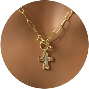 Hammered Cross Necklace Chunky Cross Pendant Matching Necklace Gift for Mom Religious Christian Jewelry