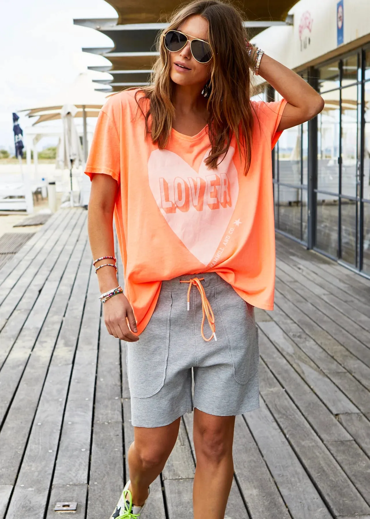 HAMMILL & CO Womens Vintage Wash Lover Heart Tee - Orange