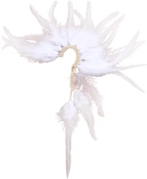 Handmade Feather Ear Cuffs Imitation Feather Wrap No Piercing Tassel Ear Clip Cuff Earrings for Women Wedding Cosplay, 17.8cm, Faux Feather, No Jewels, 42.8cm, Down Alternative, No Gemstone