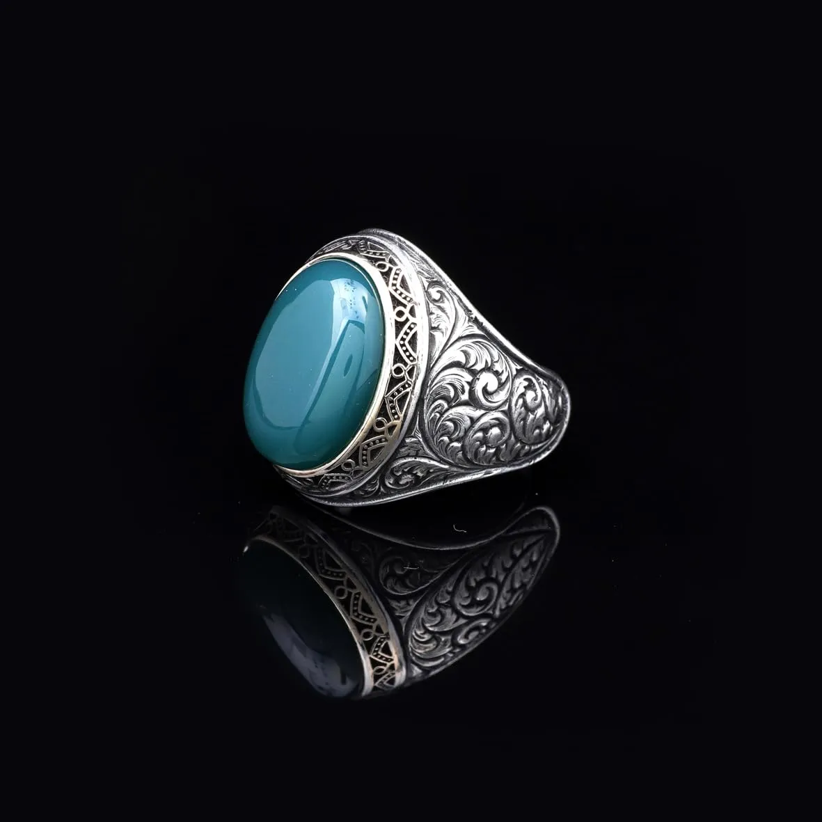 Handmade Jade Men's Ring - 925 Sterling Silver Gemstone Jewelry with Silver Polishing Cloth Gift - Jade Ring for Men (12.5)