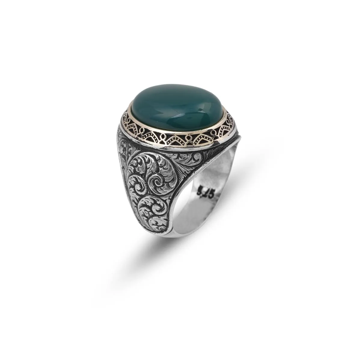 Handmade Jade Men's Ring - 925 Sterling Silver Gemstone Jewelry with Silver Polishing Cloth Gift - Jade Ring for Men (12.5)
