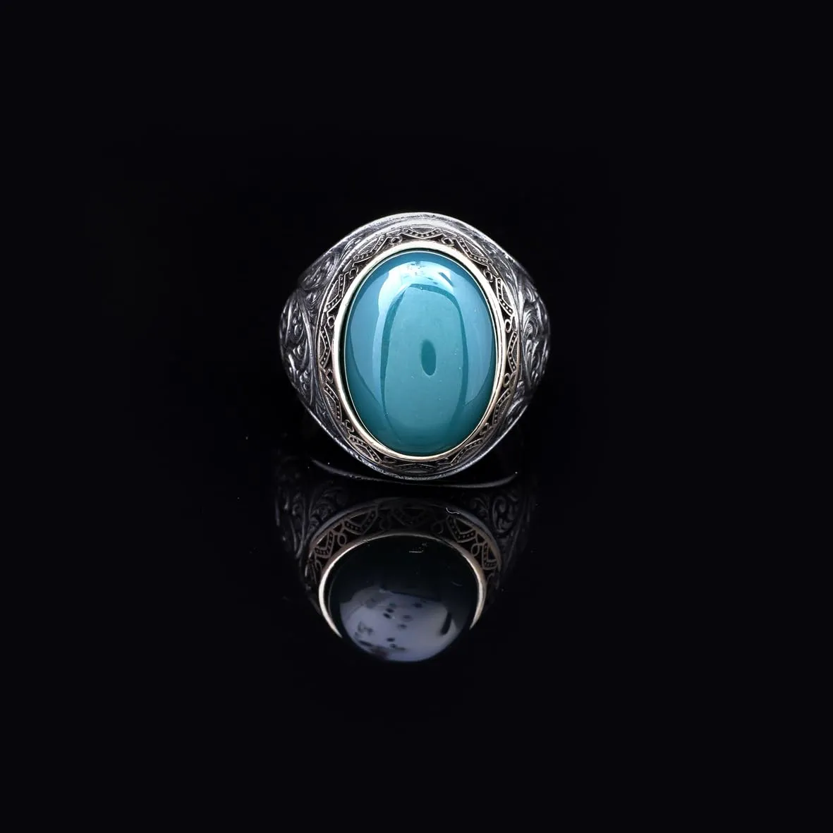 Handmade Jade Men's Ring - 925 Sterling Silver Gemstone Jewelry with Silver Polishing Cloth Gift - Jade Ring for Men (12.5)