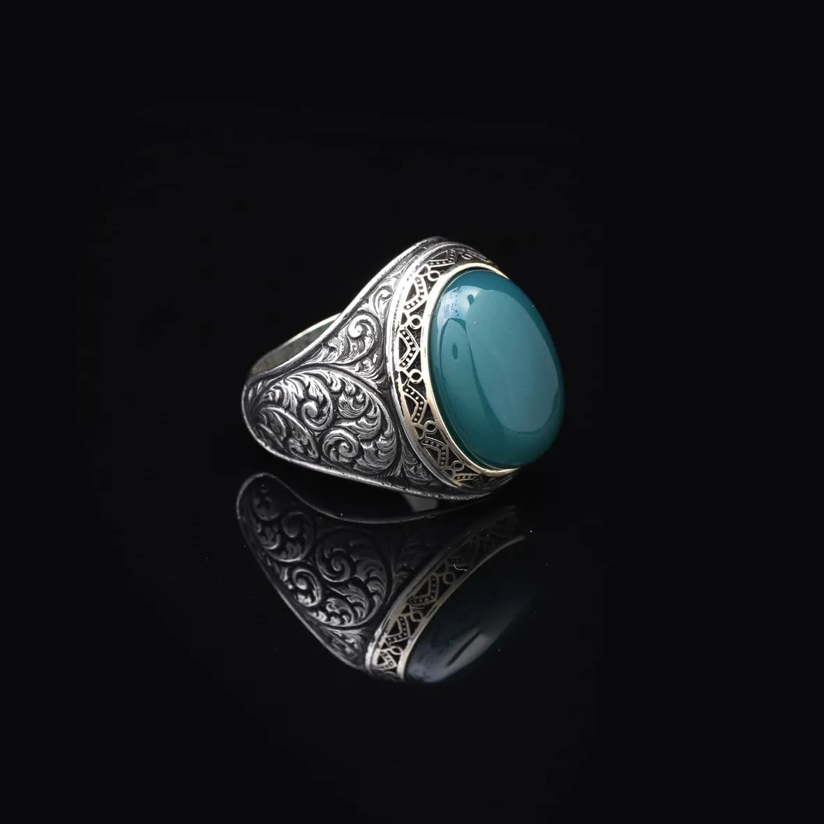 Handmade Jade Men's Ring - 925 Sterling Silver Gemstone Jewelry with Silver Polishing Cloth Gift - Jade Ring for Men (12.5)