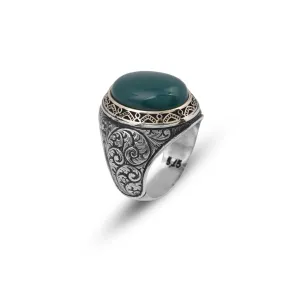 Handmade Jade Men's Ring - 925 Sterling Silver Gemstone Jewelry with Silver Polishing Cloth Gift - Jade Ring for Men (12.5)