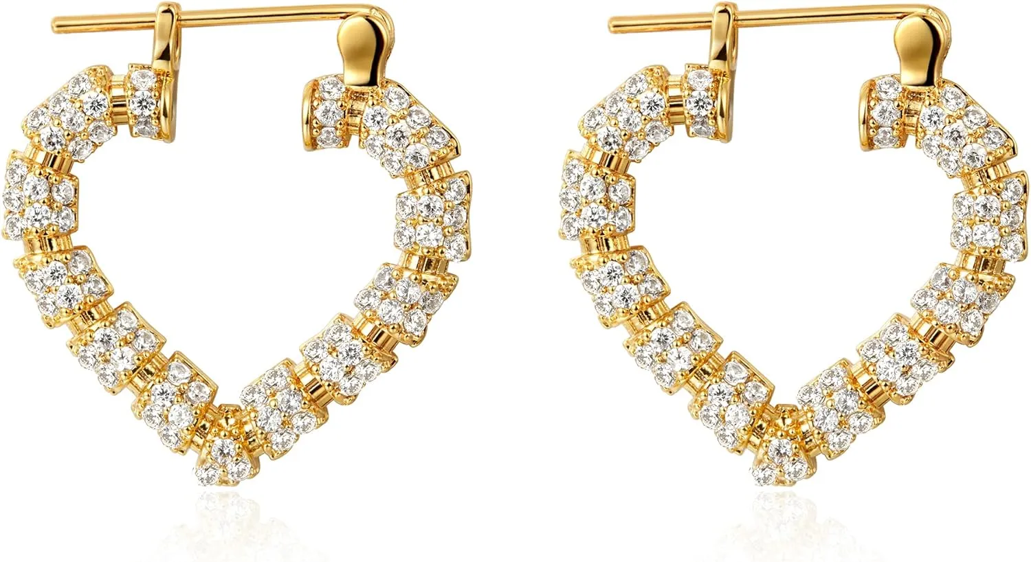 Heart Hoop Earrings Hypoallergenic 14K Gold Plated Bamboo Cubic Zirconia Huggie Hoop Earrings for Women