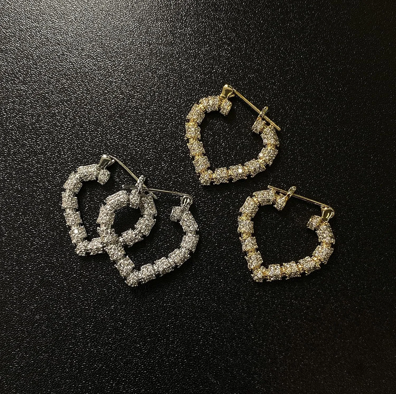 Heart Hoop Earrings Hypoallergenic 14K Gold Plated Bamboo Cubic Zirconia Huggie Hoop Earrings for Women