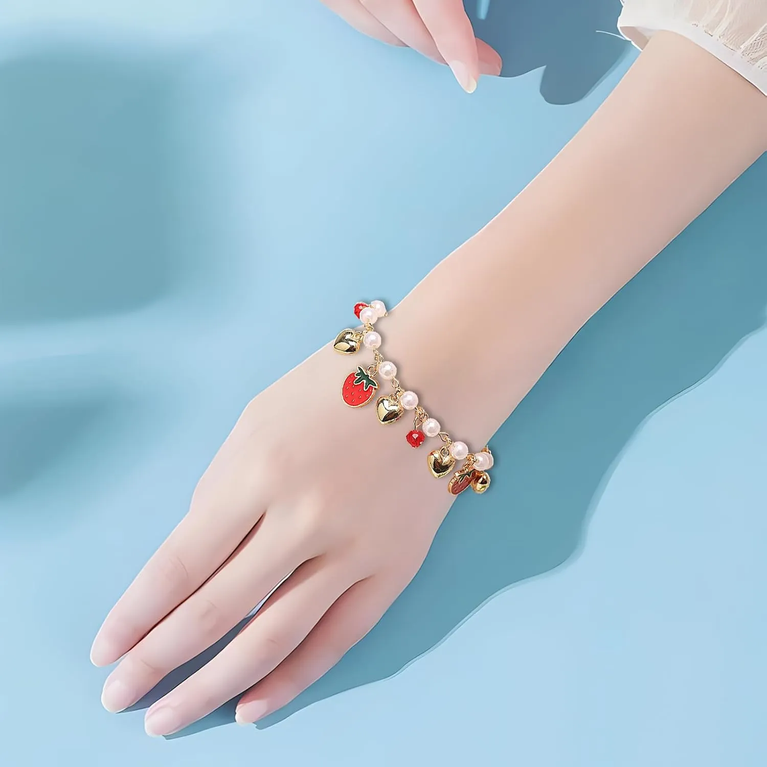 HEYU Strawberry Theme Bracelet for Women - Adjustable Cute Cartoon Cherry Fruit Jewelry Gift for Her - Dainty Strawberry Charm Bracelet with Gift Box for Lover, Daughter, Niece