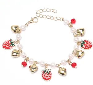 HEYU Strawberry Theme Bracelet for Women - Adjustable Cute Cartoon Cherry Fruit Jewelry Gift for Her - Dainty Strawberry Charm Bracelet with Gift Box for Lover, Daughter, Niece