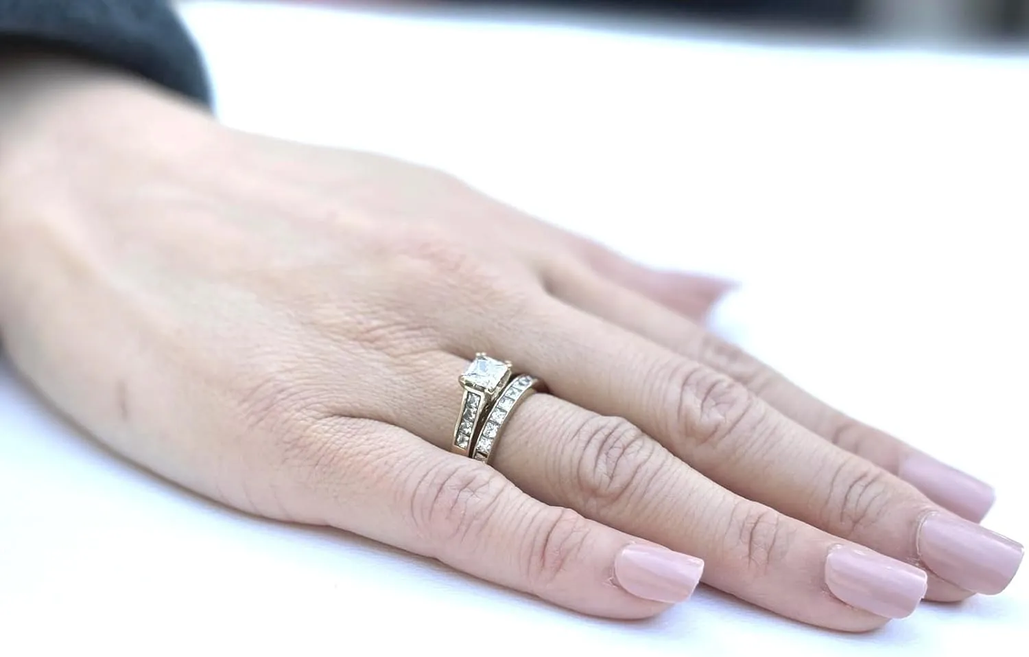His Hers Couple Ring Set 14K Gold Plated Stainles Steel Womens Wedding Engagement Ring Set Mens Matching Stainless Steel Flat Band