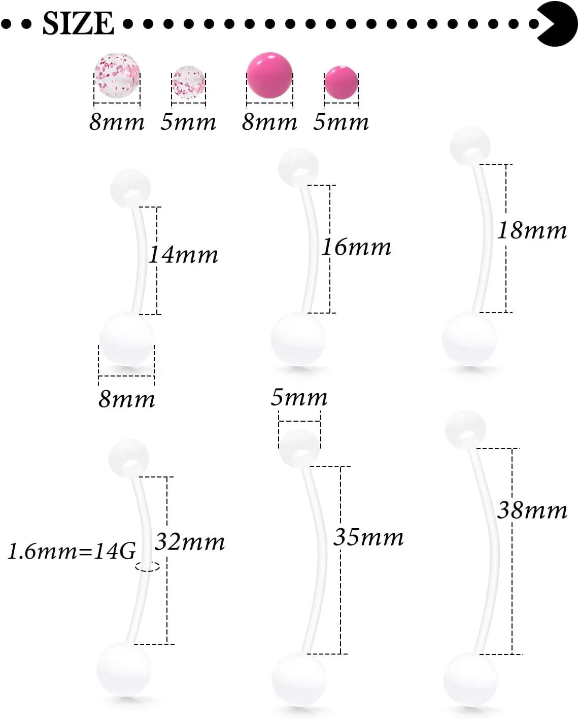 Hoeudjo Pregnancy Belly Rings Maternity Belly Button Rings Plastic Long Bar Navel Ring for Maternity Sport Pregnant Women Different Length 14/16/18/32/35/38mm