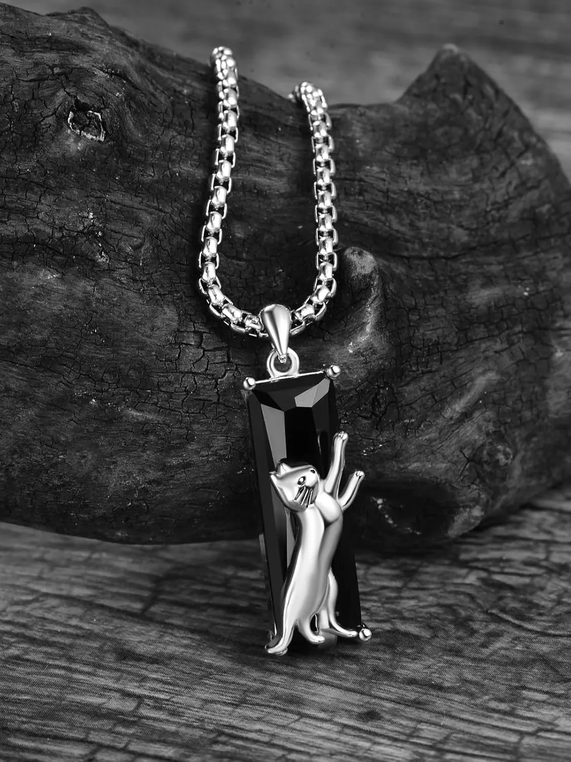 Horse/Cat Necklace for Women 925 Sterling Silver Black Crystal Cool Jewelry Gifts