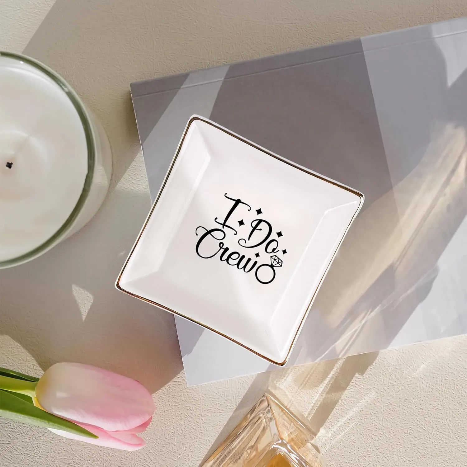 I DO CREW Jewelry Tray - Ceramic Ring Dish for Bridesmaids, Bridal Party Gifts, Wedding Keepsake